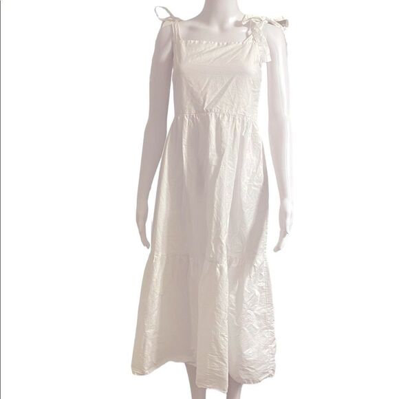Stradivarius Poplin Midi Dress w/ Straps Womens Medium White BP0306 - Picture 2 of 13